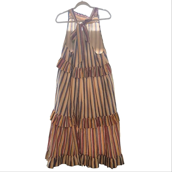DAVI & DANI Tiered Lined Striped Ruffle Maxi Dress Oversized Adjustable Straps - Picture 9 of 13